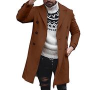 Felpe senza cappuccio da uomo Abrigo de invierno Doble invierno de abrigo para hombre Trench Woolen Fashion Men's Jacke Jacket Chaquetas de lana para hombres Versión cálida Sudaderas con (Khaki L)