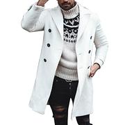 Felpe senza cappuccio da uomo Abrigo de invierno Doble invierno de abrigo para hombre Trench Woolen Fashion Men's Jacke Jacket Chaquetas de lana para hombres Versión cálida Sudaderas con (White S)