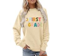Felpe senza cappuccio per insegnante da donna: felpa pullover primo giorno di scuola felpa insegnante torna a scuola grafica maglioni top autunno outfit, cachi, L