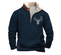 Felpe Sherpa da uomo con cerniera a un quarto di lunghezza, in pile soffice, vestibilità aderente, colletto alla coreana, giacca tattica taglie forti, Navy-A., M