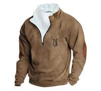 Felpe Sherpa da uomo con cerniera a un quarto di lunghezza, in pile soffice, vestibilità aderente, colletto alla coreana, giacca tattica taglie forti, Khaki-D., M