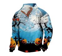 Felpe stampate per gli uomini Stand Up Collar Camicia Uomo Halloween Holiday Theme Pullover Stand Up Collar Felpa Manica Lunga Streetwear Allentato Alla Moda Casual Felpe Button Up Felpa, blu cielo, S