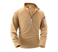 Felpe tattiche da uomo con cerniera a un quarto, autunno e inverno, colletto rialzato, maniche lunghe, con tasca sul braccio, per sport autunnali, comodi pullover da allenamento, cachi, M