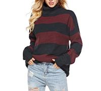 Felpe termiche da donna in maglia autunno inverno dolcevita risvolto colore sciolto plus size a righe base morbida a maniche lunghe pullover maglione per le donne costume da festa abiti di Natale