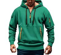 Felpe Uomo con Cappuccio Felpa Leggera Uomo Casual alla con Tasca Stampata Comoda e con Mezza Zip Consegna Domani Felpa Blackish Green-A 3XL