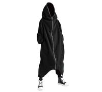 Felpe Uomo con Cappuccio Felpa Leggera Uomo Prendas de Abrigo para Hombres Personalidad Cuerpo Completo Manga Larga Cremallera Suéter Largo con Capucha Chaqueta Informal Felpa A Cerniera Black XL