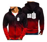 Felpe Uomo con Cappuccio Moda Doc.tor Who, Felpa con Cerniera Intera, Slim Fit Cardigan Felpa a Manica Lunga Casual, Cappotti(Red,XL)