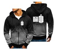 Felpe Uomo con Cappuccio Moda Doc.tor Who, Felpa con Cerniera Intera, Slim Fit Cardigan Felpa a Manica Lunga Casual, Cappotti(Gray,M)