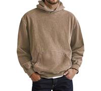 Felpe Uomo Girocollo - Giacca con Cappuccio Lavata Classica per Pullover Minimalista in Tinta Unita con vestibilità Rilassata per Adolescenti e Adulti (Khaki XXXXL)