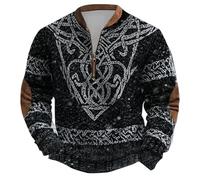 Felpe Uomo, Pullover con Cerniera a Un Quarto di Peso Medio, Foderato in Pile, Girocollo con Motivo mitologico norreno, Caldo e Morbido Strato Interno, Abbigliamento Casual Invernale