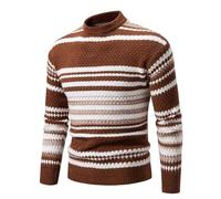 Felpe Uomo Senza Cappuccio - 2024 / Inverno Confine Commercio Estero Girocollo per Uomo Felpa con Cappuccio Versatile a Righe Base Casual Lavorato a Maglia per Uomo (Coffee, XXXL)
