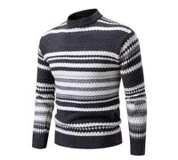 Felpe Uomo Senza Cappuccio - 2024 / Inverno Confine Commercio Estero Girocollo per Uomo Felpa con Cappuccio Versatile a Righe Base Casual Lavorato a Maglia per Uomo (Grey, M)