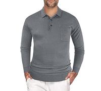 Felpe Uomo Senza Cappuccio - Suéter De Solapa De Los Hombres Cálido Camiseta Botón Suéter De Punto Delgado Casual Sólido con Bolsillo En El Pecho (Grey, L)