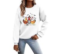 Felpe vintage di Halloween da donna a maniche lunghe con cappuccio con grafica fantasma pullover con polsino a costine vestibilità rilassata autunno all'aperto comodo streetwear, bianco, L