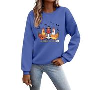 Felpe vintage di Halloween da donna a maniche lunghe con cappuccio con grafica fantasma pullover con polsino a costine vestibilità rilassata autunno all'aperto comodo streetwear, Blu, L