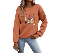 Felpe vintage di Halloween da donna a maniche lunghe con cappuccio con grafica fantasma pullover con polsino a costine vestibilità rilassata autunno all'aperto comodo streetwear, Arancione, L