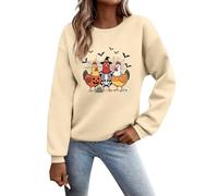 Felpe vintage di Halloween da donna a maniche lunghe con cappuccio con grafica fantasma pullover con polsino a costine vestibilità rilassata autunno all'aperto comodo streetwear, Beige, L