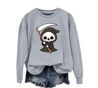 Felpe vintage di Halloween da donna con grafica a maniche lunghe pullover con polsino a costine stampato felpe elastiche girocollo top all'aperto corsa ed escursionismo, Cenere Chiaro, 3XL