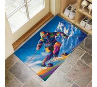 Felpudo Entrada Casa 40 X 60 Cm, Sciatori Alpini Alfombra Entrada Casa, Absorbente Lavable, Felpudo De Stile Illustrazione Ad Acquerello, Alfombrilla Antideslizante Para Pasillo, (Blu Scuro)