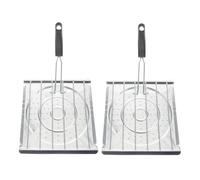 FELTECHELECTR 2 Pezzi Griglia Pieghevole per Barbecue in Acciaio Inossidabile con Manico in Plastica, Resistente alla Deformazione e Impugnatura Confortevole per Campeggio e Grigliate