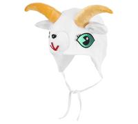 FELTECHELECTR Cappello di Capra Cartone Animato Bianco con Orecchie e Corna in Fibra di Poliestere, Comodo da Indossare, per Foto All'aperto e Viaggi, Taglia Grande per Adulti