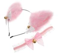FELTECHELECTR Cerchietto Orecchie da Gatto e Collana Campanello in Metallo e Pvc in Pizzo Rosa Set di 1 Pezzo per Cosplay e Intrattenimento