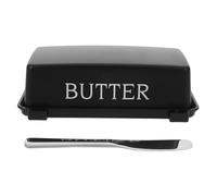 FELTECHELECTR Contenitore Materiale Plastico e Acciaio Nero Burro in Plastica con Coperchio e Coltello per Porta Burro Ermetico e Portatile per Cucina e Viaggi