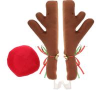 FELTECHELECTR Decorazione Natalizia per Auto Corna di Renna e Naso Marrone Oxford, Kit Festivo Campanelli e Nastri per Regalo e Decorazione delle Vacanze