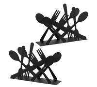 FELTECHELECTR Porta Tovaglioli in Ferro Nero 2 Pezzi Silhouette Posate Dispenser da Tavolo Rustico per Cucina Bagno e Ristorante Supporto Tovaglioli Multifunzione Resistente e Decorativo