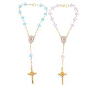 FELTECHELECTR Rosario 2 Pezzi Con Ciondolo Della Vergine Maria E Crocifisso Accessorio Per Rosario Per Specchietto Retrovisore Accessori Per Specchietto Retrovisore Per Auto Blu