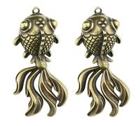 FELTECHELECTR Set 2pezzi Ciondoli Portachiavi a Forma di Pesce Dorato in Ottone Design Antico Unico Lavorazione Fine, per Decorazioni Fai da Te e Accessori Chiave