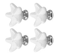 FELTECHELECTR Set 4 Pomelli per Mobili a Forma di Stella Marina in Ceramica Bianca e Lega di Zinco con Vite, Maniglie per Cassetti e Armadi per Cucina e Decorazione Casa