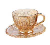 FELTECHELECTR Tazza da Tè Vintage in Vetro con Piattino Design Ergonomico Elegante per Tè del Pomeriggio Creativo per Caffè e Latte Base Antiscivolo per Regalo e Uso Quotidiano