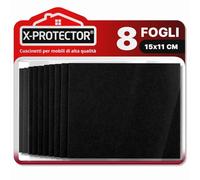 Feltrini adesivi sedie X-PROTECTOR - Feltrini per mobili 8 pezzi Schede, 15 x 11 cm Nero - Migliore kit feltrini - Premi piedini adesivi
