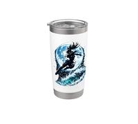 Female Anime Ninja Warrior with Swords Under Full Moon Bicchiere termico in acciaio inox doppia parete