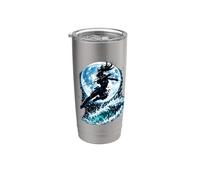 Female Anime Ninja Warrior with Swords Under Full Moon Bicchiere termico in acciaio inox doppia parete