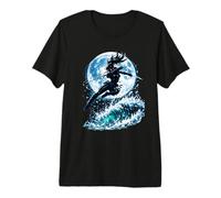 Female Anime Ninja Warrior with Swords Under Full Moon Maglietta Premium