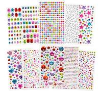FEMBW 10 Fogli 2442 Pezzi Adesivi Strass Autoadesivi Gemme Strass, Brillantini Glitter Viso, per DIY Artigianato Decorazione, Make Up Viso Corpo Occhi Unghie, Vari Colori e Forme
