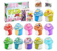 FEMBW Fluffy Slime Kit, 12 Pezzi DIY Slime per Burro Fluffy con Fun Charms, Slime Putty Giocattoli, Regalo di Natale di Compleanno per Ragazze,Ragazzi