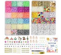 FEMBW Kit di Infilatura di Perline per Braccialetti, 6000+ 3mm Perle per la Creazione di Bracelet, Set di Gioielli fai da te per Adulti, Perline di Vetro Smiley Charm per Orecchini