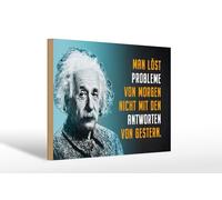 Femer Cartello in legno citazione 20 x 30 cm Einstein blu problemi di domani risposte ieri