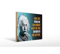 Femer Cartello in legno citazione 30 x 40 cm Einstein blu problemi di domani risposte ieri