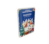 Femer Cartolina di latta con auguri di Natale in lingua tedesca "EHINGEN AN DER DONAU", 10 x 14 cm