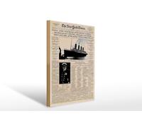 Femer Targa in legno con giornale, 30 x 40 cm, New York Times Titanic sinks