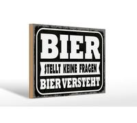Femer Targa in legno con scritta 20 x 30 cm, motivo: birra non mette domande e scritta in lingua tedesca