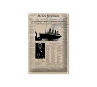 Femer Targa in metallo con giornale, 20 x 30 cm, New York Times Titanic sinks