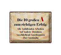 Femer Targa in metallo con scritta 30 x 40 cm Die 10 größten A zum richtigen Erfolg Deko Schild Schild