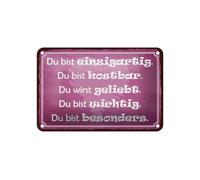 Femer Targa in metallo con scritta in lingua tedesca, 12 x 18 cm, scritta "Du bist einzigartig kostbar wichtig