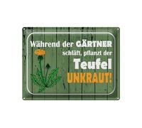 Femer Targa in metallo con scritta in lingua tedesca, 30 x 40 cm, mentre il giardiniere dorme, pianta del diavolo