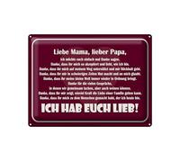 Femer Targa in metallo con scritta in lingua tedesca "Liebe Mama, Lieber Papa, Ich hab euch lieb Schild